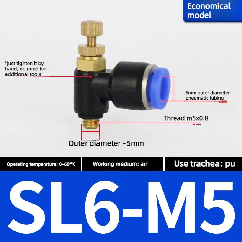 Quick Connect Pneumatic Connector "1/8" 1/4 "3/8" 1/2 M5 Air Speed Throttle Valve Regulating SL 4 6 8 10 12mm Valve Oasis Select Blue SL6-M5