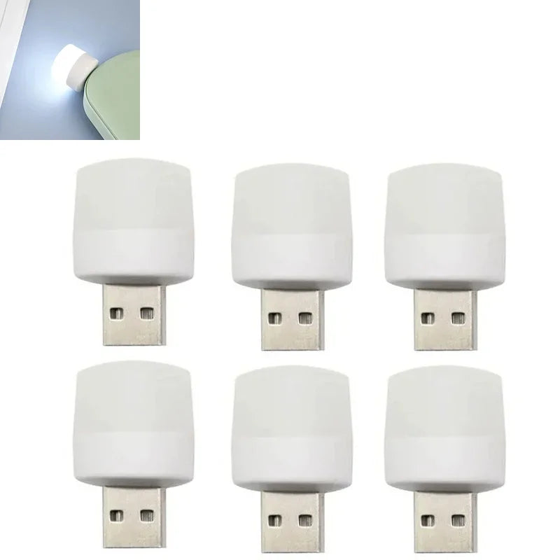 1-10pcs USB Night Light Mini LED Night Light USB Plug Lamp Power Bank Charging USB Book Lights Small Round Reading Oasis Select 6pcs White