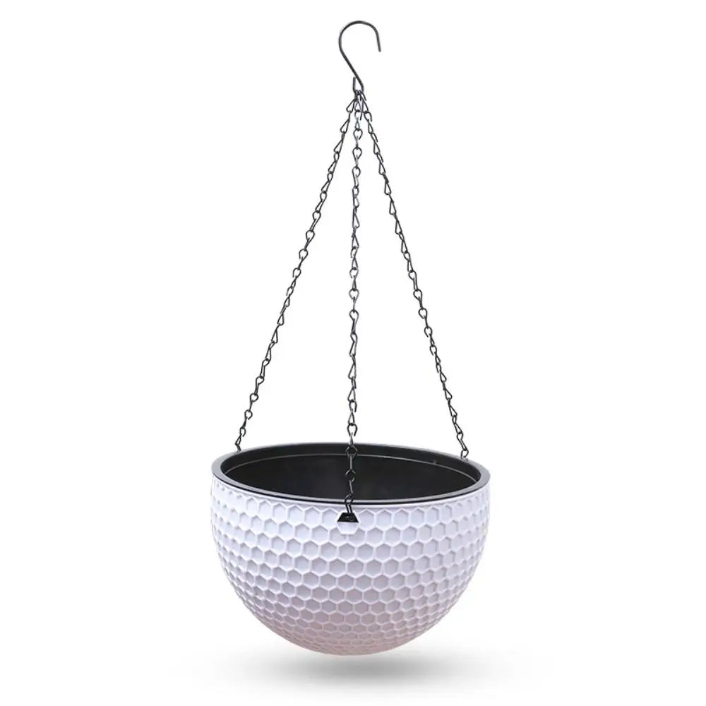 With Drainer and Hanging Chain Honeycomb Hanging Flower Pot Self-Waterin Thickened Hanging Flower Basket Sturdy Hydroponic Oasis Select White-M-