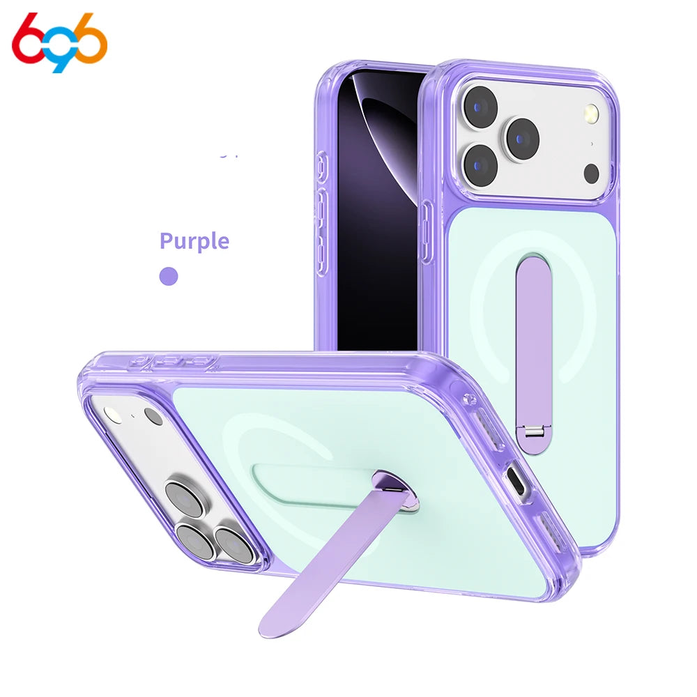 2-in-1 Phone Holder Protective Cases For IPhone 17 Pro Max 16pro 15 14 13 Fold Bracket Magnetic Case For Wireless Charging Cover Oasis Select