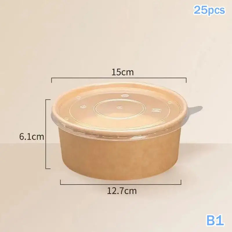 25pcs Kraft Paper Bowls Cups Fruit Salad Bowl Kraft Containers Salad Food Prep Kraft Box Cream Ice Snack Storage 500/750/1000ml Oasis Select B1