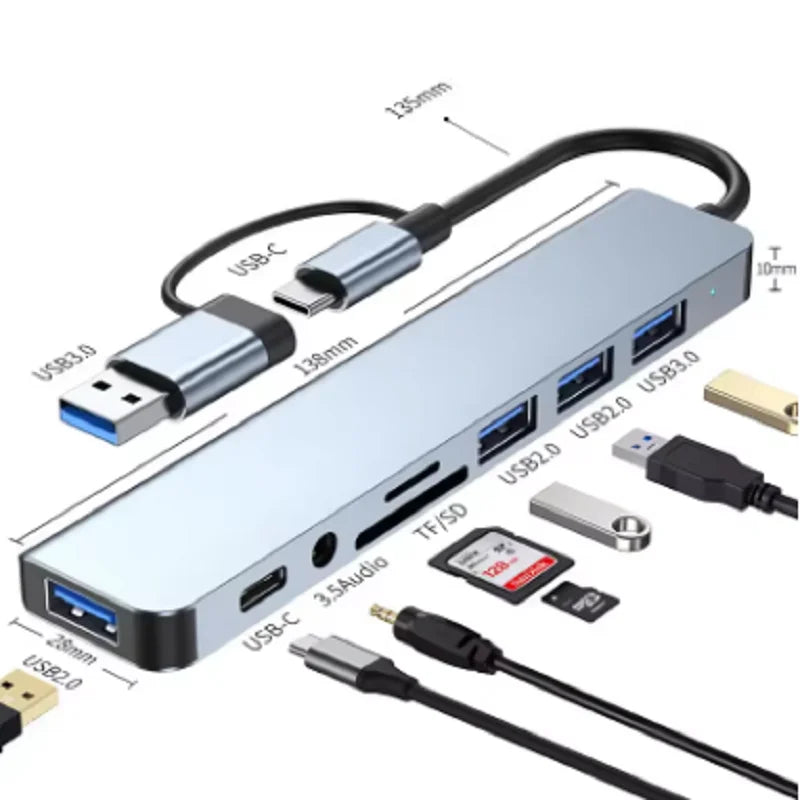  8 in 2 Docking Station USB C Type C HUB with 3.5mm Audio Jack Adapter Micro SD Card Reader Laptop Tablet Phone Disk Converter Oasis Select