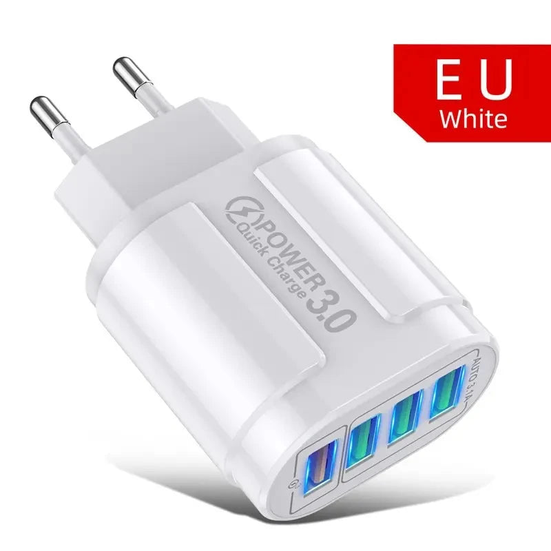 48W QC3.0 Quick Charger 4USB EU Standard Travel Portable 4 Port Fast Charging Suitable For Android iPhone Xiaomi Other Devices Oasis Select EU Plug