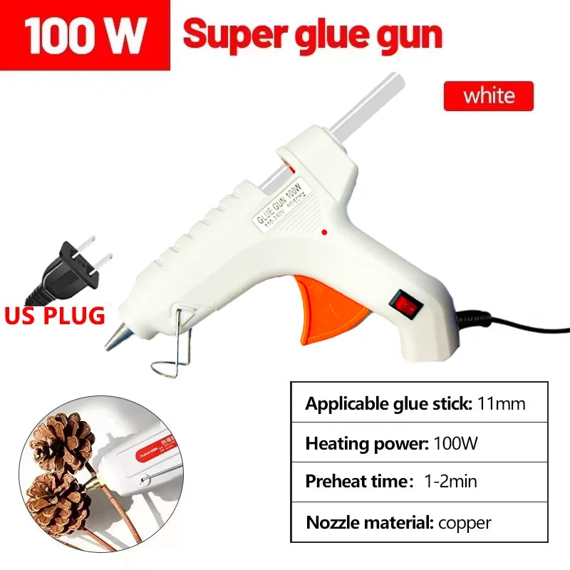 100W Electric Hot Melt Glue Gun DIY Mini for Household Industrial Use 11mm Glue Stick US Plug Repair Tool Oasis Select 100w US plug