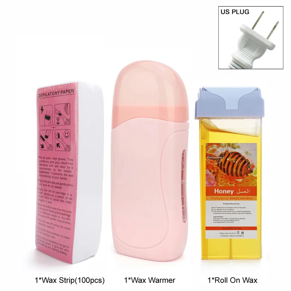 Rose Roll on Depilatory Wax Cream Hair Removal Roller Wax Heater Waxing Hot Cartridge Warmer Equipment Tool Waxing Kit Unisex Oasis Select 072-P-US-Honey