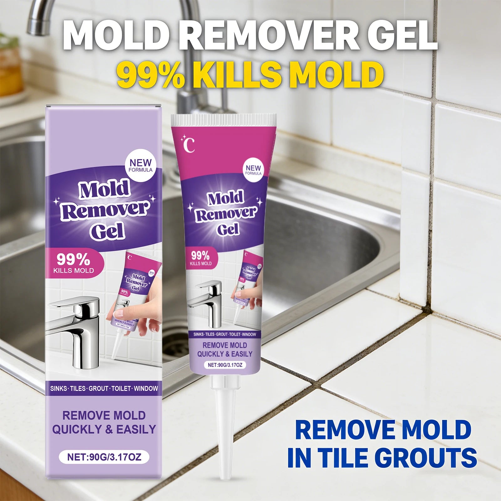 Household Mold Remover Gel Multi-purpose Removes Mildew & Stubborn Stains Eliminates Damp Odor Gel for Washing Machine Toilet Oasis Select