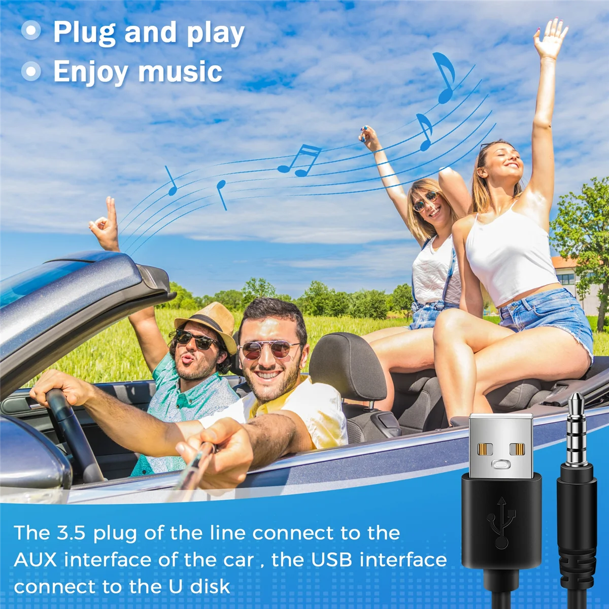 3.5mm Plug AUX Audio Jack to USB 2.0 Male Charger Cable Adapter Cord for Car MP3 Oasis Select