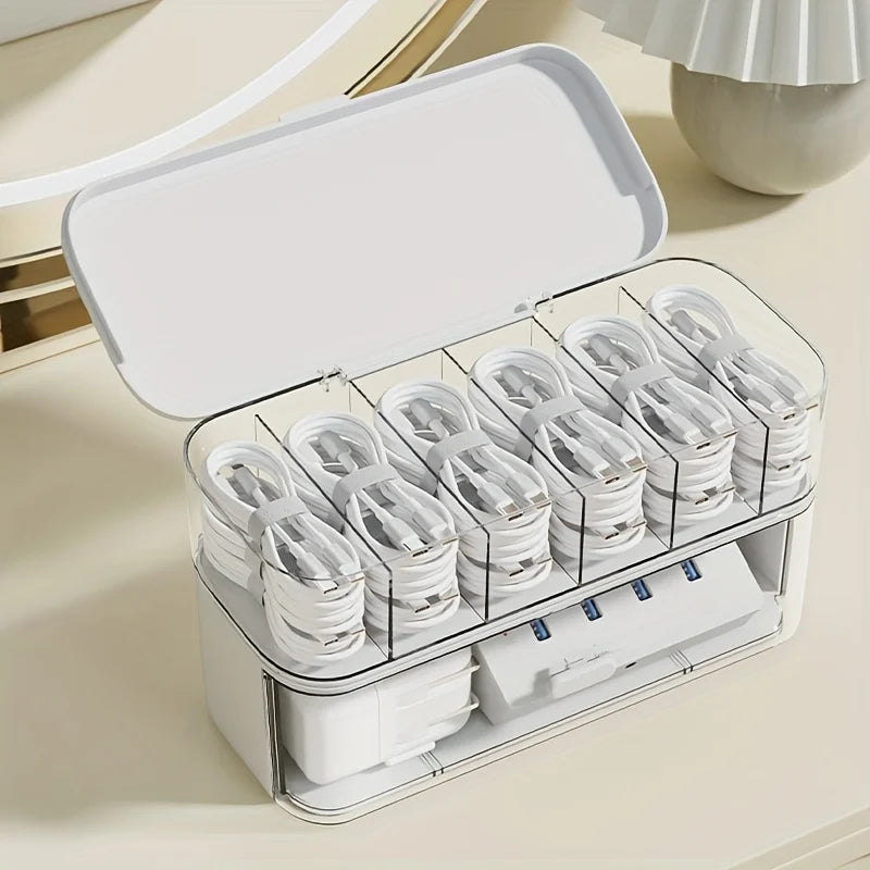 Transparent Desktop Cable Organizer Box with Lid Cord & Charger Storage Solution,No Power Needed,Compact Design for Home Storage Oasis Select