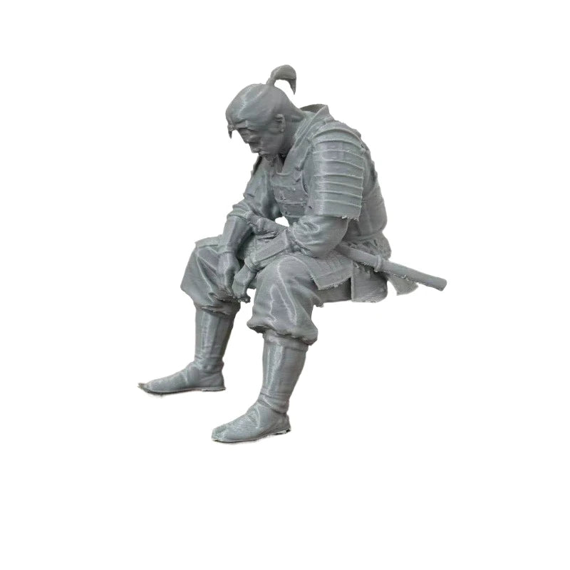 Japanese Samurai Figurine Miniature Ornaments Decor Sitting Warrior Figurine for Desks Bookshelves DIY Painting Zen Bushido Gift Oasis Select samurai Gray 10x7.4x6.8cm