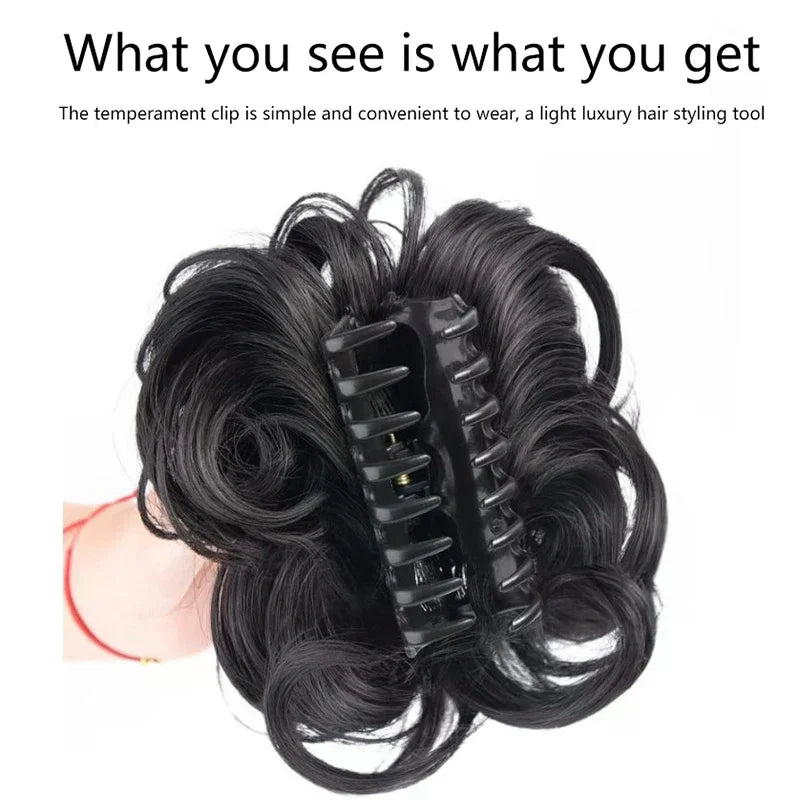 Synthetic Hair Bun Lifelike Messy Curly Wig Flower Bud Gripping Clip Elastic Women False Hair Pieces High Temperature Silk Oasis Select