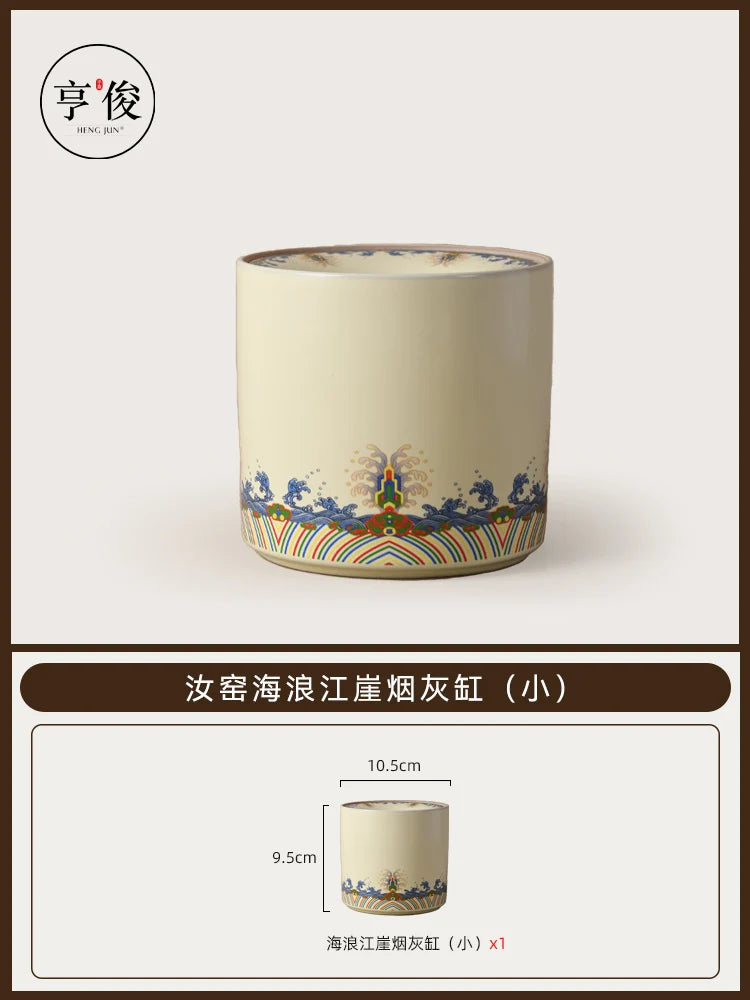 Blue and White Ru Kiln Wrapped Lotus Ashtray with Cover Fly Ash Proof Ashtray Ceramic Tea Residue Jar Tea Ceremony Accessories Oasis Select Small B