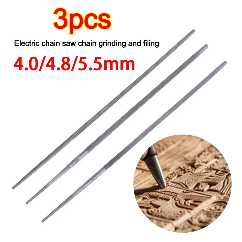 3Pcs Durable 4.0/4.8/5.5mm Chain Saw Chain Files Round Hand Tools Grinding File High Hardness Logging File Grinding Tool Oasis Select