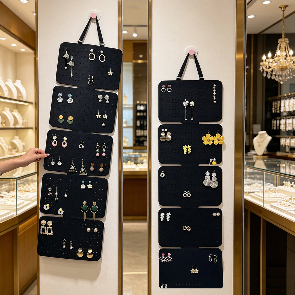 1pc black 5-piece hanging earring storage bag, foldable earring jewelry display stand suitable for badges, medals, organizers Oasis Select