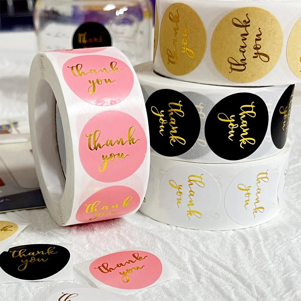 500 pcs/roll 1 inch hot stamping thank you stickers for gift wrapping, envelope sealing, corporate office supplies, Diy decorati Oasis Select