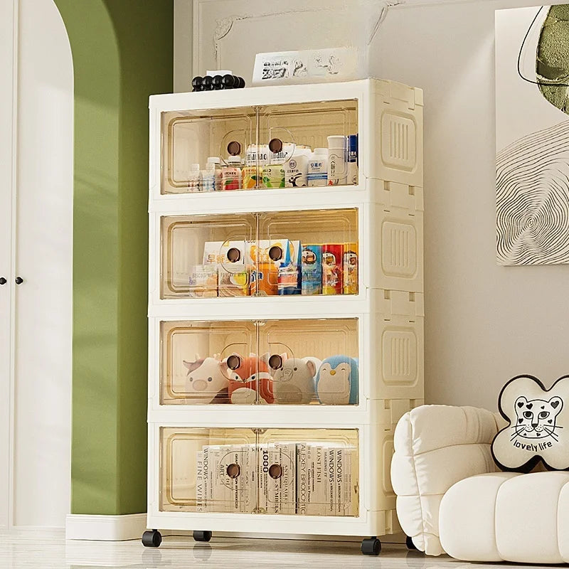 55cm Foldable Large Double-Door Storage Cabinet with Swivel Casters,3-6 Tier,Bedroom/Kitchen/Living Room Oasis Select