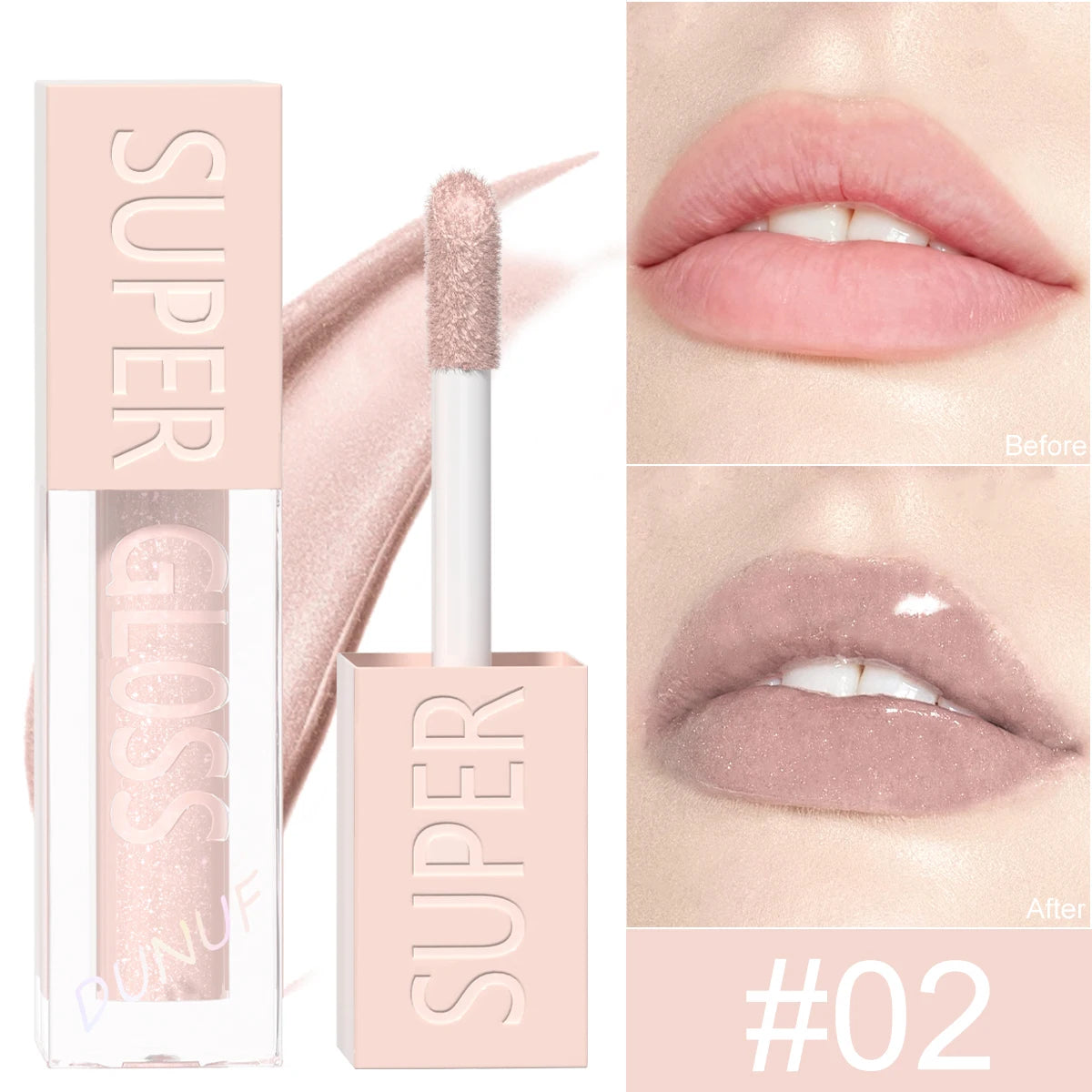 DUNUF 1PCS High-shine Lip Gloss Shimmer Pearlescent Lipstick Easy to Color Waterproof Sweat-proof Non-stick to Cup Non-fading Oasis Select 02