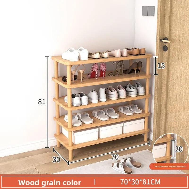 Wooden Shoe Rack Simple And E****mical Household Multi-layer Storage Rack Rental House Dormitory Shoe Cabinet Storage Artifact Oasis Select 70-30-Wood-5 Floor