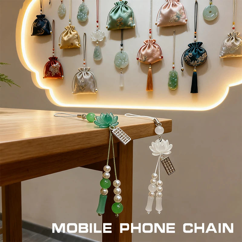 Daily Use Exquisite Phone Chain Decoration Lotuses Flower Pendant Keyring Handmade Beaded Cellphone Accessory Oasis Select