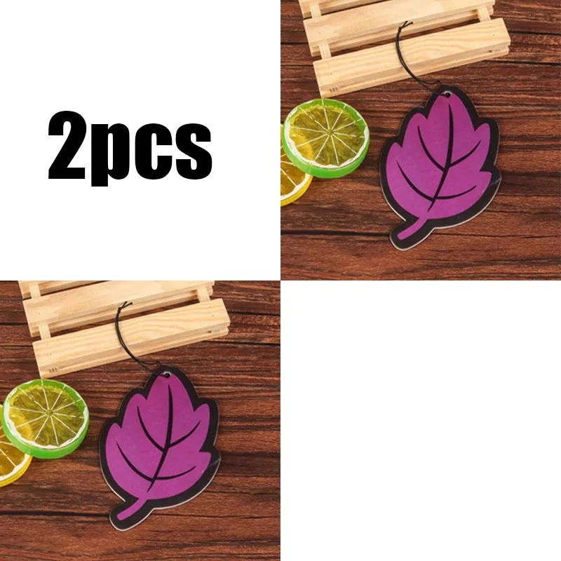 1/2/3/4Pcs Car Air Freshener Natural Scented Tea Paper Auto Hanging Vanilla Perfume Fragrance Leaf Shape Car Interior Oasis Select 2pcs-purple