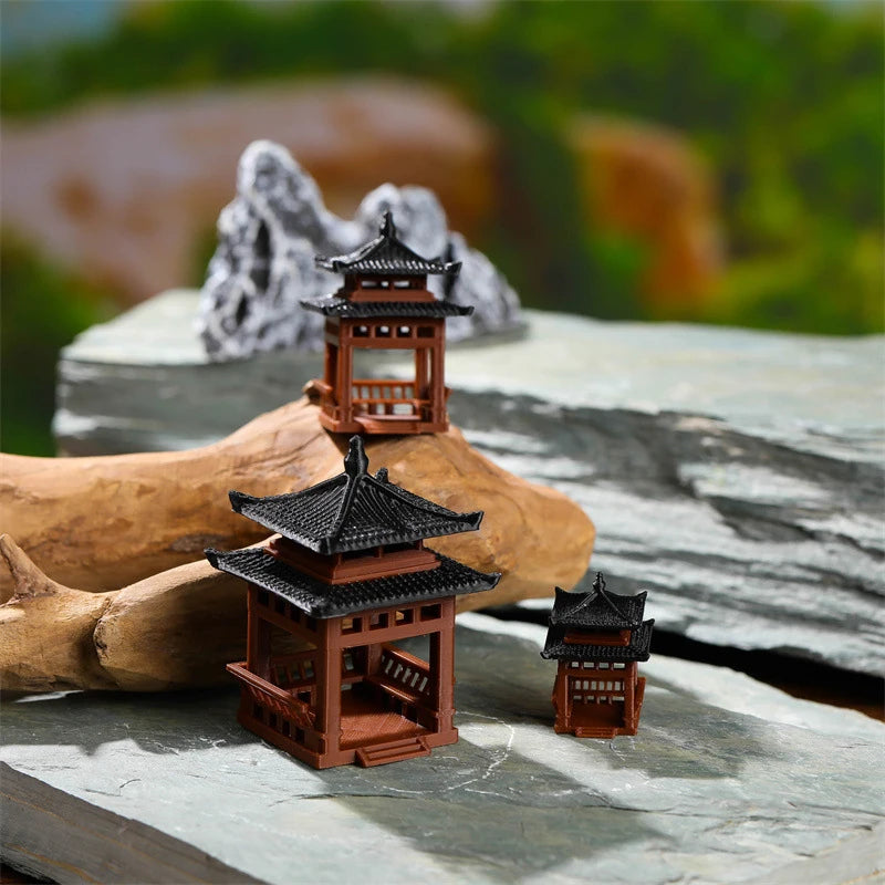 Mini Pagoda Statue 3cm-4cm Hexagonal Pavilion Bonsai Gazebo Micro Landscape Figurine Tiny Ornament for Home Decor Oasis Select