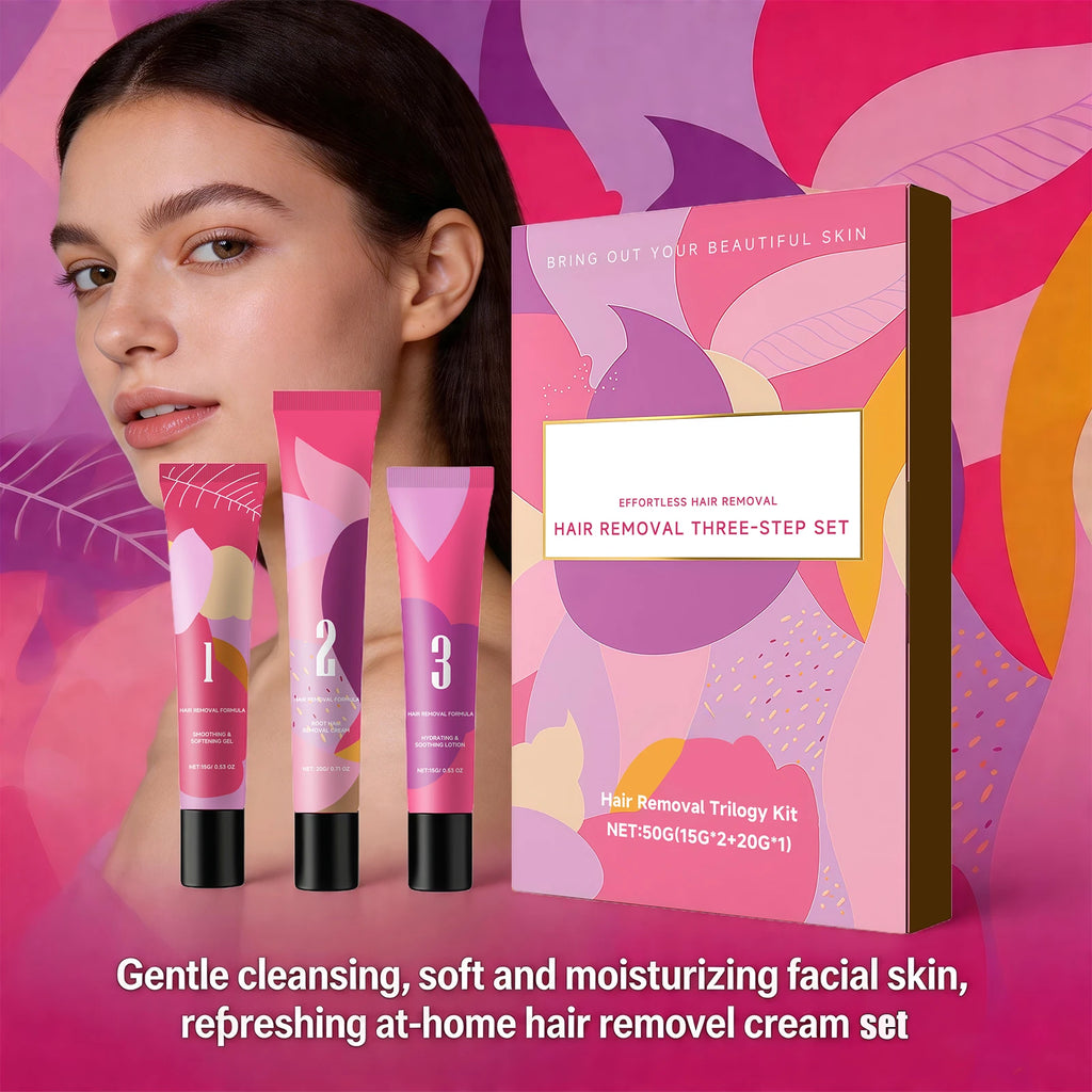 Facial Hair Removal 3-Step Set for Sensitive Skin Gentle Painless Depilatory Care Before and After Hair Removal Soothing Lotion Oasis Select