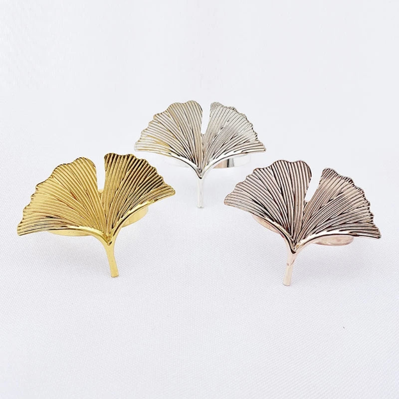 3pcs Ginkgo Leaves Napkin Ring Buckle Holders for Wedding Party Thanksgiving Celebrate Festival Dinner Table Decoration Oasis Select