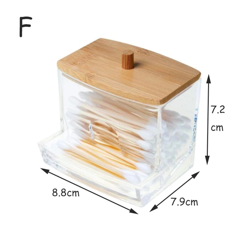 Acrylic Storage Box Bathroom Jar Makeup Organizer Cotton Round Pad Holder Cotton Swab Box Qtip Holder Dispenser with Bamboo Lid Oasis Select F