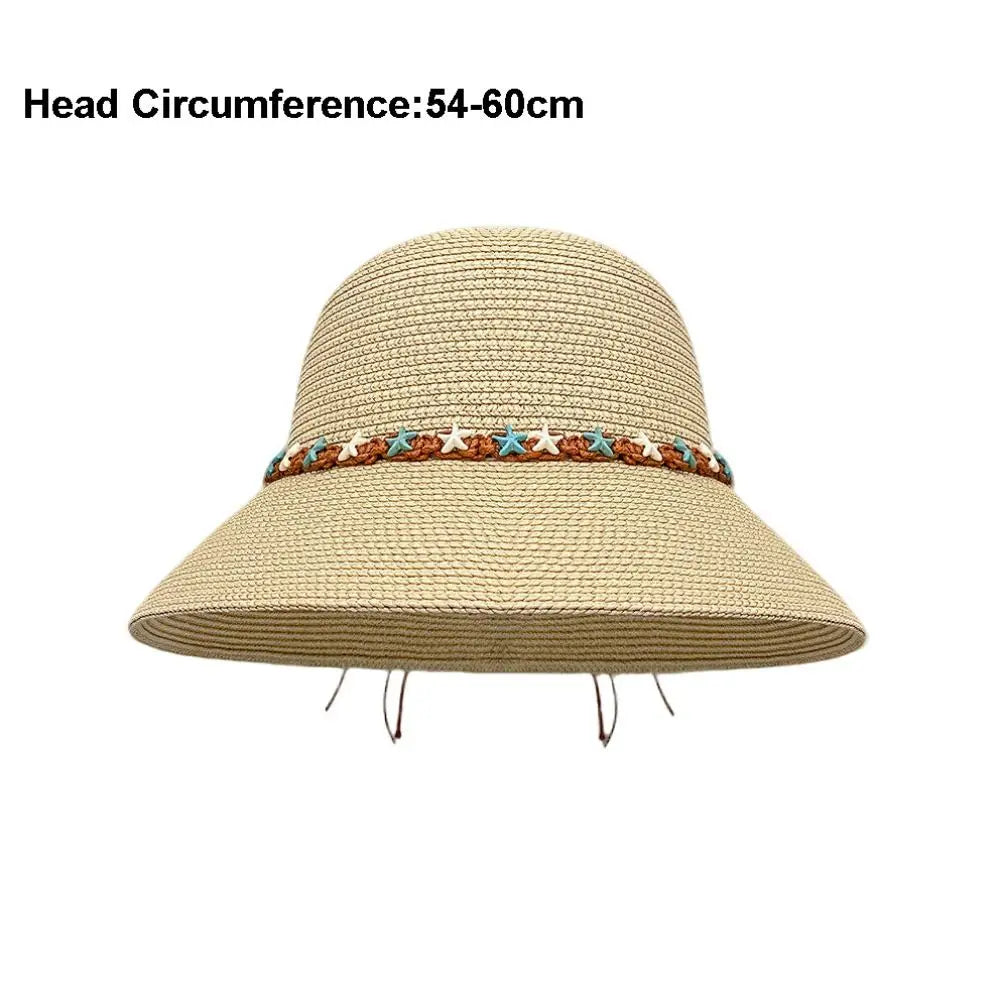 New Starfish Straw Hat Sun Protection Foldable Woven Hat Wide Brim Elegant Sunshade Hat Summer Oasis Select