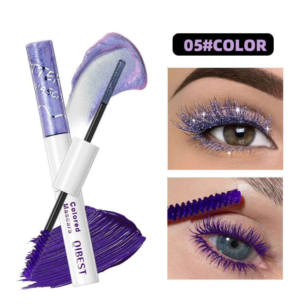 QiBest 2-in-1 Glitter & Colored Mascara | Waterproof, 6 Colors