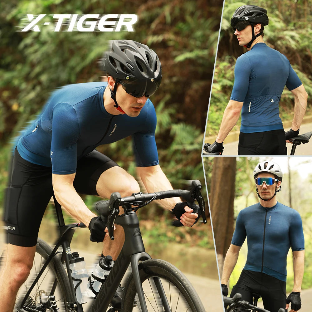 X-TIGER Cycling Jersey Men Short Sleeve High Quality Road Bike Jerseys Summer Full Zipper with Pockets Breathable Quick Dry Oasis Select