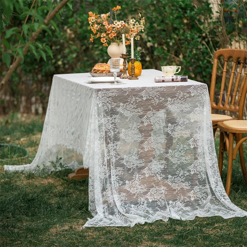 Retro Lace Tablecloth Rectangular Small Fresh Romantic Floral Pattern Table Cover for Outdoor Dining Decoration Tablecloth Oasis Select 150x150CM New lace flower