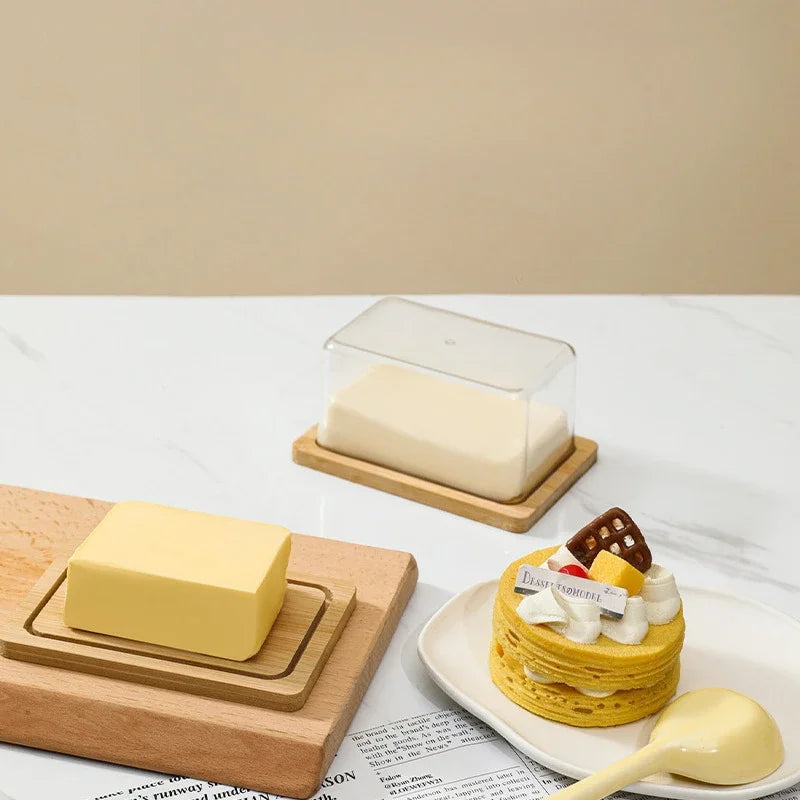 Nordic Countertop Bamboo Butter Dish Plate with Transparent Acrylic Lid Kitchen Storage Butter Container Box Butter Tableware Oasis Select