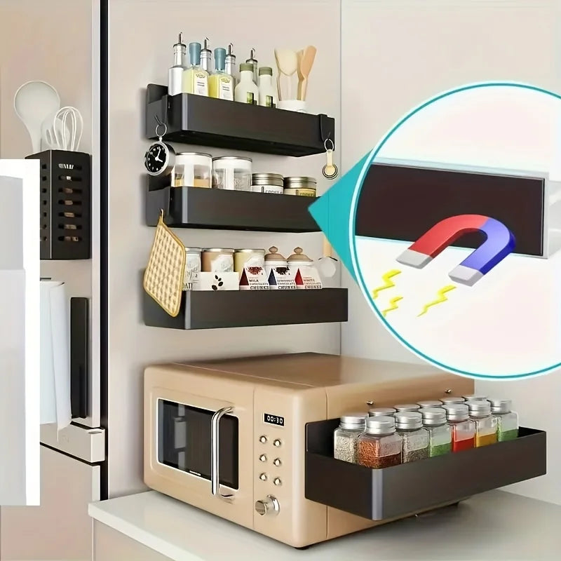 Magnetic Fridge Spice Rack Organizer Kitchen Storage Shelf Metal Wall Mounted For Jars Container Basket Washing Produce Bowl Oasis Select