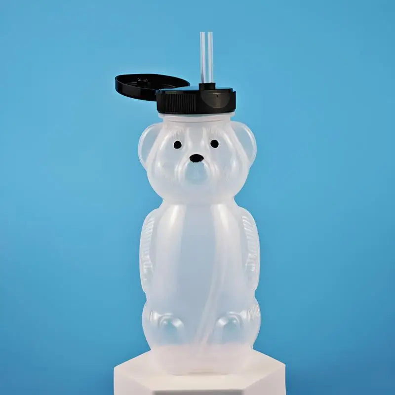 Cartoon Honey Bear Straw Cup with Flexible Straws Leak-Proof Squeezable Cup Cute Squeezable Leak Resistant Cup For Babies Oasis Select Black With straw