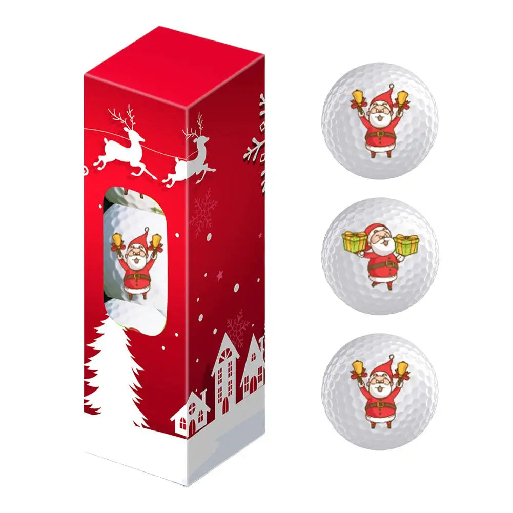 3pc golf ball，Festive Golf Balls Christmas Themed Designs With Santa Reindeer And Holiday Decorations Rubber Material Ideal Oasis Select D