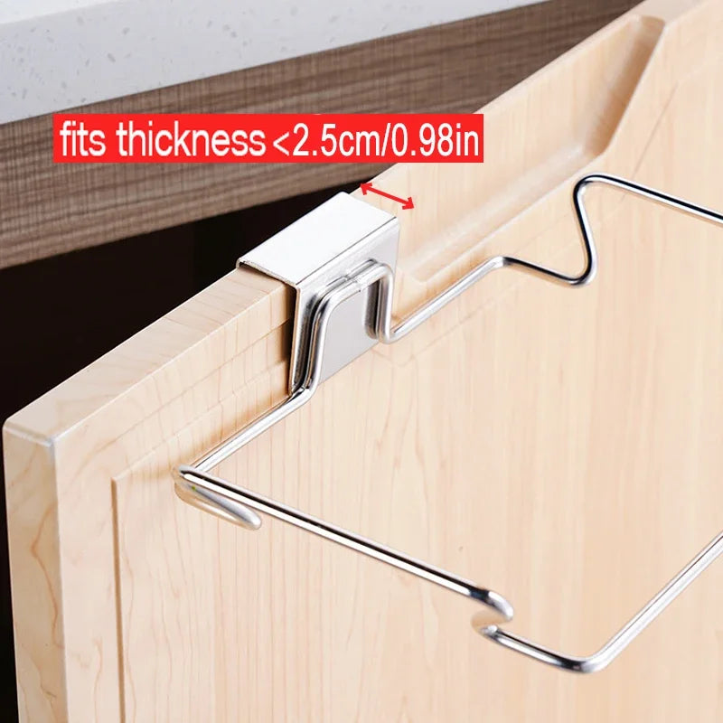 Stainless Steel Kitchen Trash Rack Cabinet Door Garbage Bags Holder Closet Garbage Storage Holder Towel Hanging Organizer Oasis Select