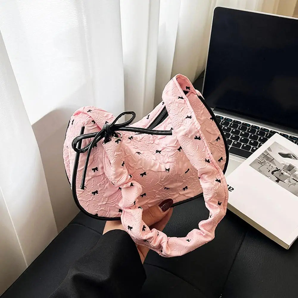 Korean Bow Shoulder Bag – Large Canvas Hobo Handbag for Women