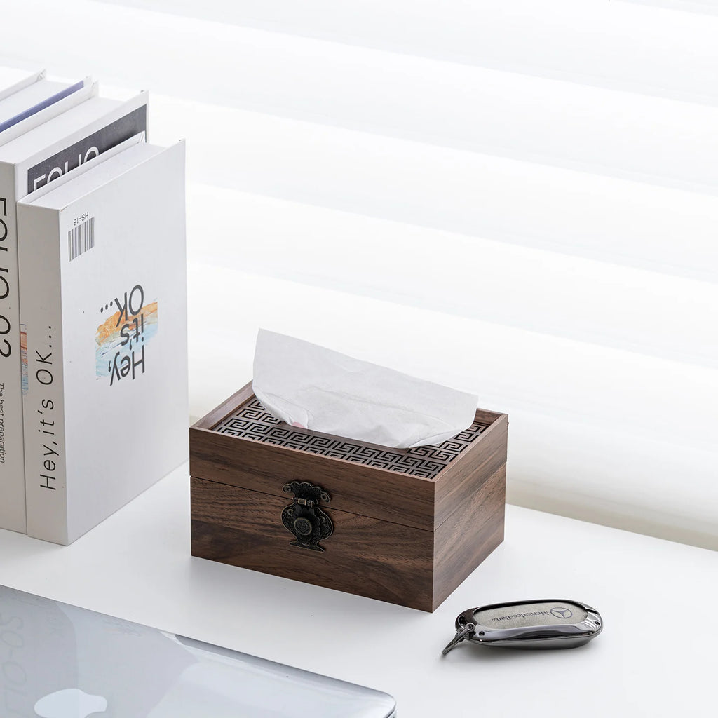 New Chinese-style Living Room Imitation Wood Grain Tissue Box Desktop Storage Box with Lid Creative Tissue Box Oasis Select