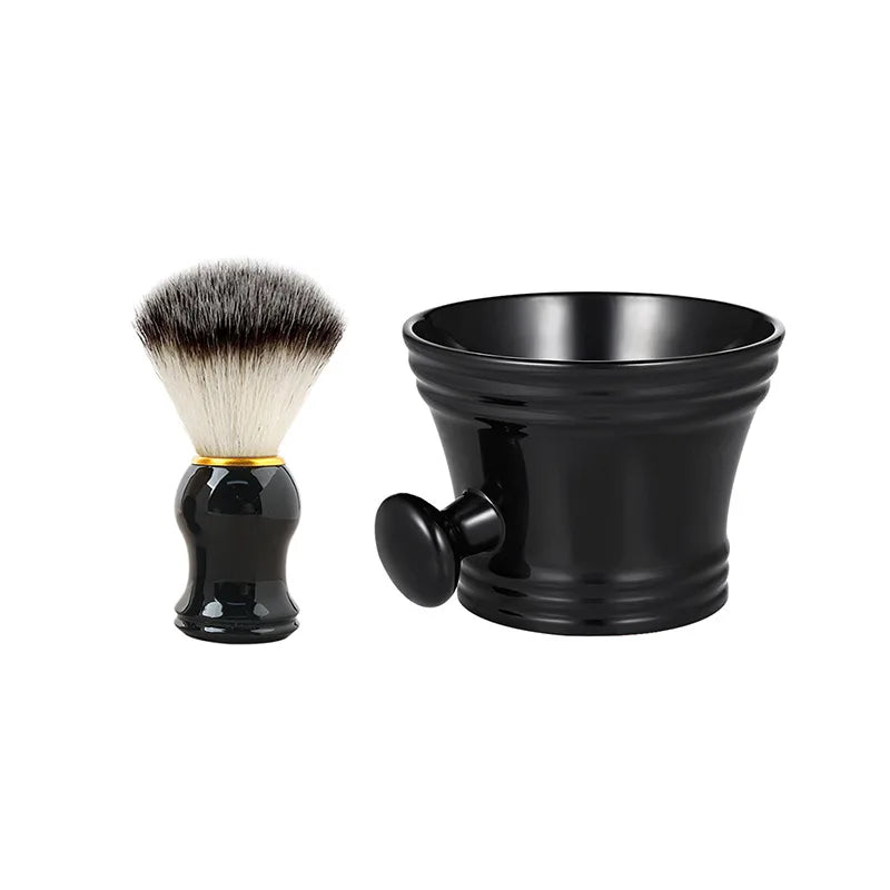 Plastic Shaving Brush Bowl Set Beard Care Soap Foam Mug Bowl With Handle Facial Bristle Hair Salon Barber Soap Foam Shave Men Oasis Select Black set