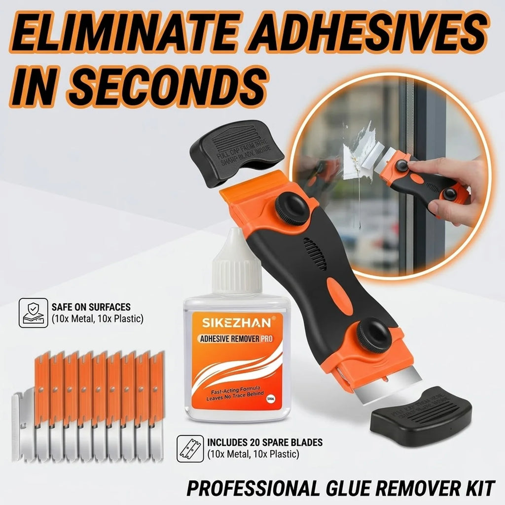 Multi-Use 50ml Sticker Remover Liquid Razor Scraper 20 Blades Kit for Car Home Glass Decal Tint Label Glue Residue Fast Cleaning Oasis Select
