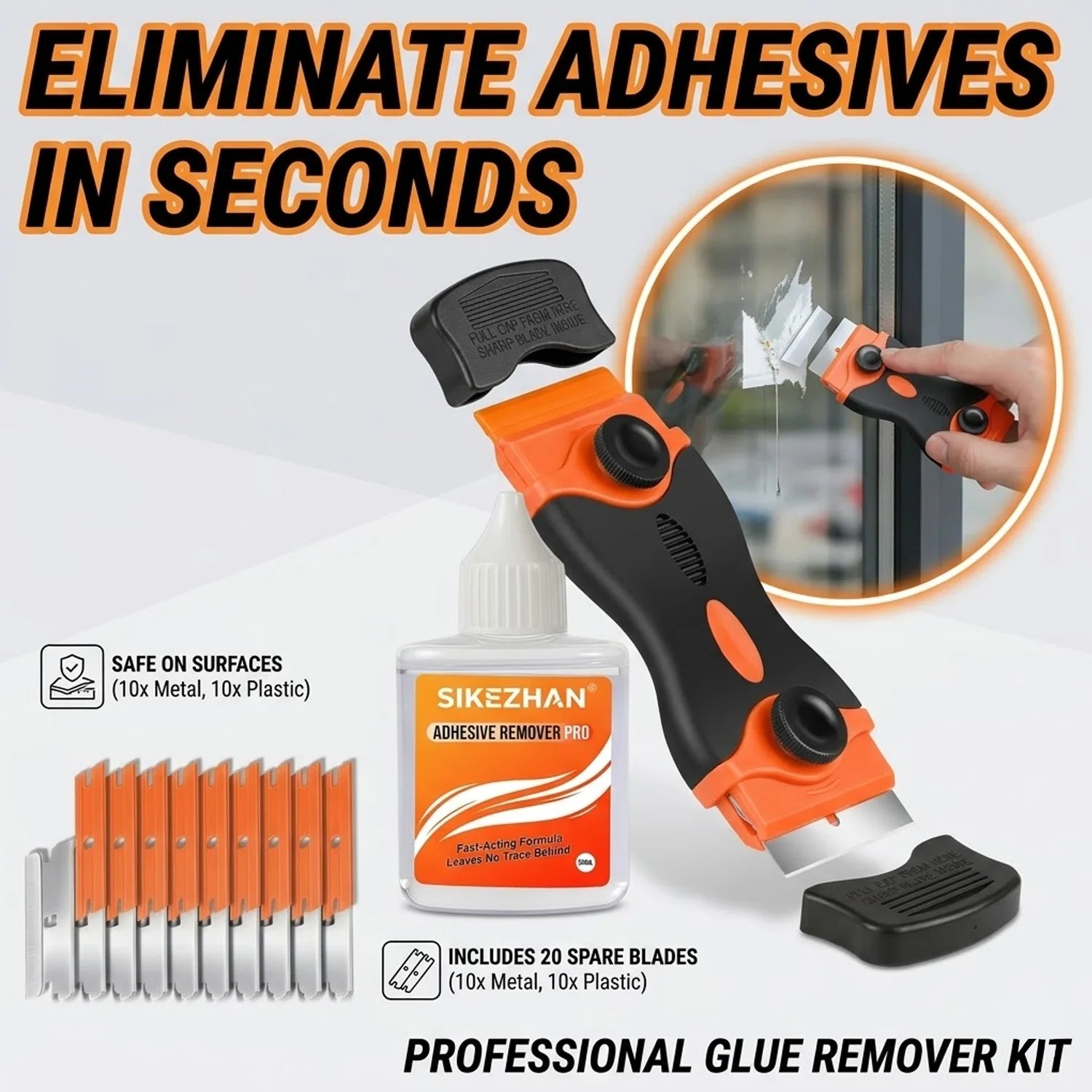 Multi-Use 50ml Sticker Remover Liquid Razor Scraper 20 Blades Kit for Car Home Glass Decal Tint Label Glue Residue Fast Cleaning Oasis Select