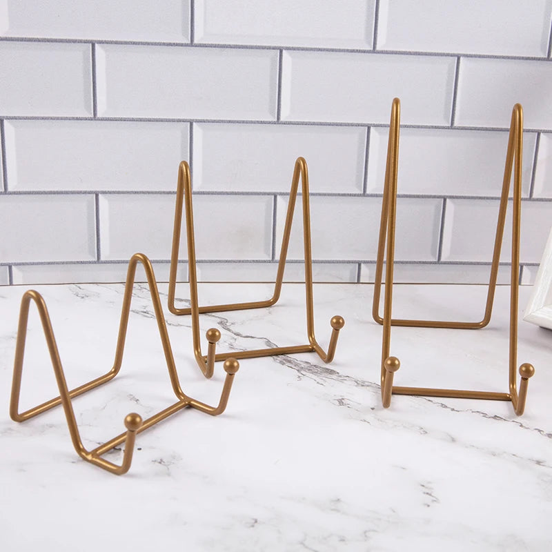 1pc Plate Display Stand Picture Easel Metal Plate Stands Holder Display Pictures Frame Photo Decorative Plate Dish Tabletop Arts Oasis Select