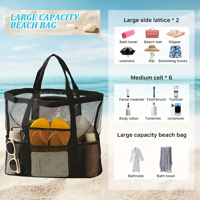 Large Capacity Folding Mesh Beach Bag - Breathable Mesh Lining, Reinforced Handles for Pool, Gym, Travel, and Outdoor Activities Oasis Select