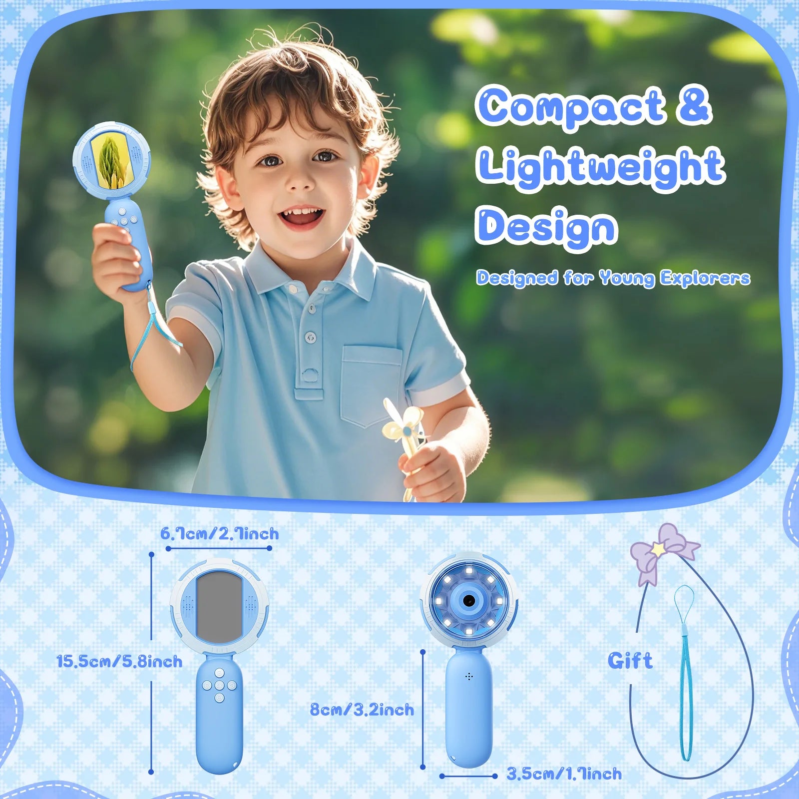 Kids Digital Microscope 1000X 2inch IPS Handheld Microscope for Kids with 8 Leds Mini Magnifying Glass Christmas Birthday Gift Oasis Select