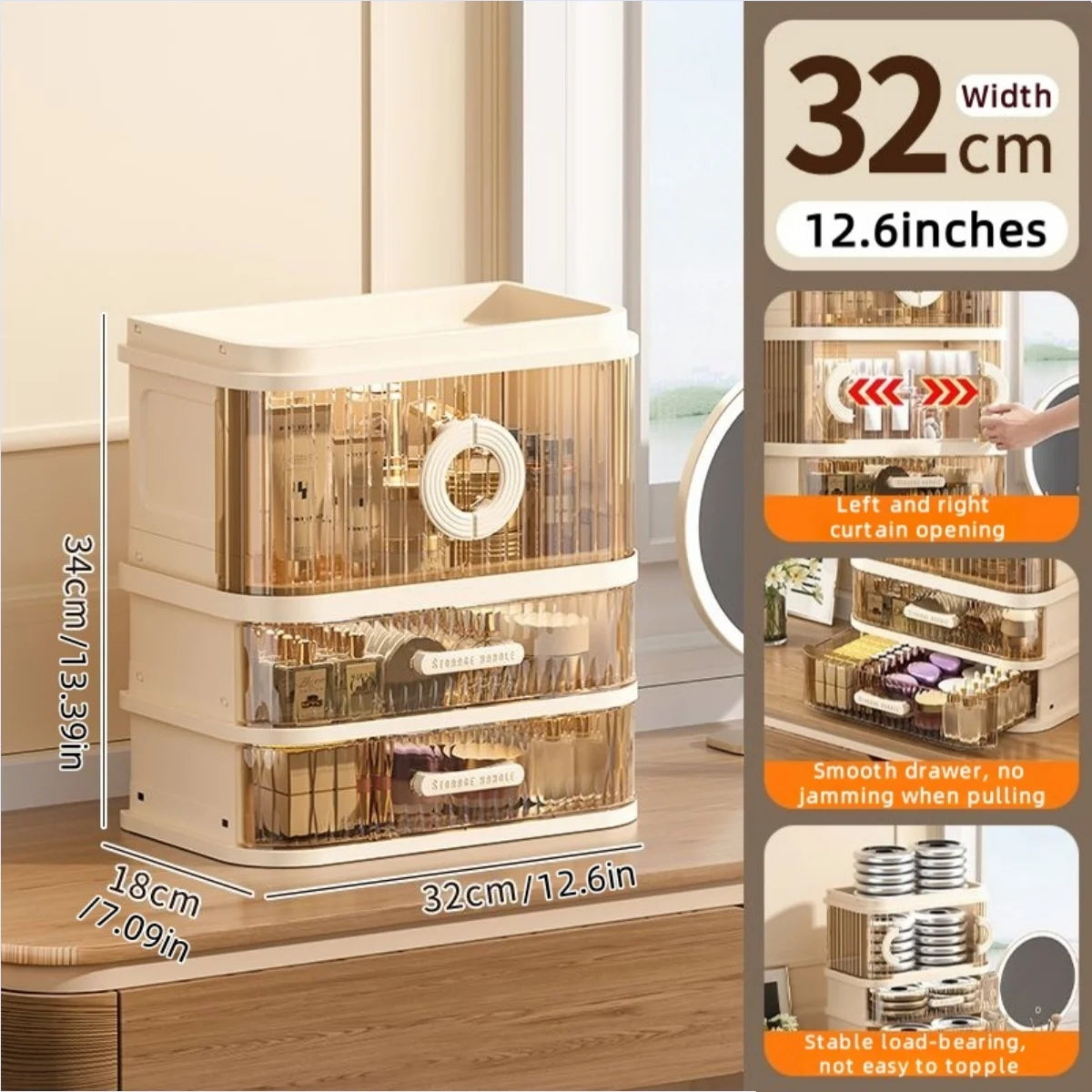 1 pcs Folding storage box, cosmetics desktop dressing table, lipstick and skin care products, large-capacity storage rack Oasis Select 3 Tiers