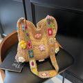 Women's Crochet Bag Designer Flowers Knitted Handbags Large Capacity Summer Beach Woven Shoulder Bag Girls Tote Shopper Bag Oasis Select Khaki
