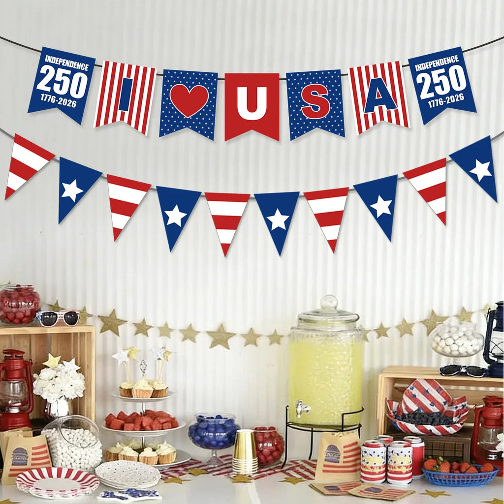 America 250th Anniversary Party Decoration 1776-2026 USA July 4th Flag Banner Pennant Wholesale Oasis Select