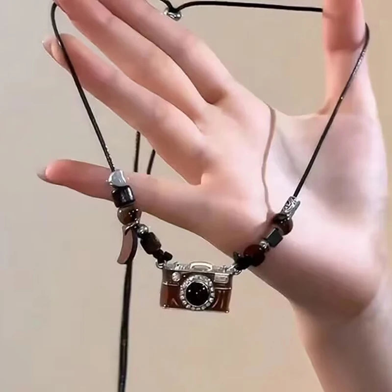 Vintage Brown Camera Pendant Necklace Hip-Hop Simple Personality Women Men Punk Y2K Charms Jewelry Accessories Oasis Select