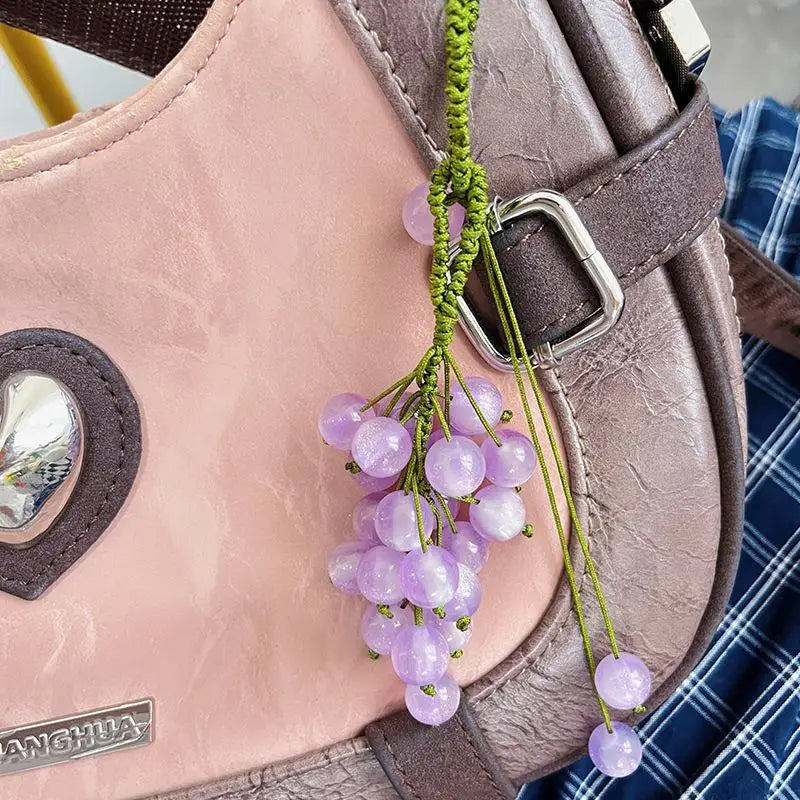 Color-changing Grape Pendant Keychain DIY Hand Woven Material Package Bead Car Key Backpack Pendant Decoration Accessory Oasis Select
