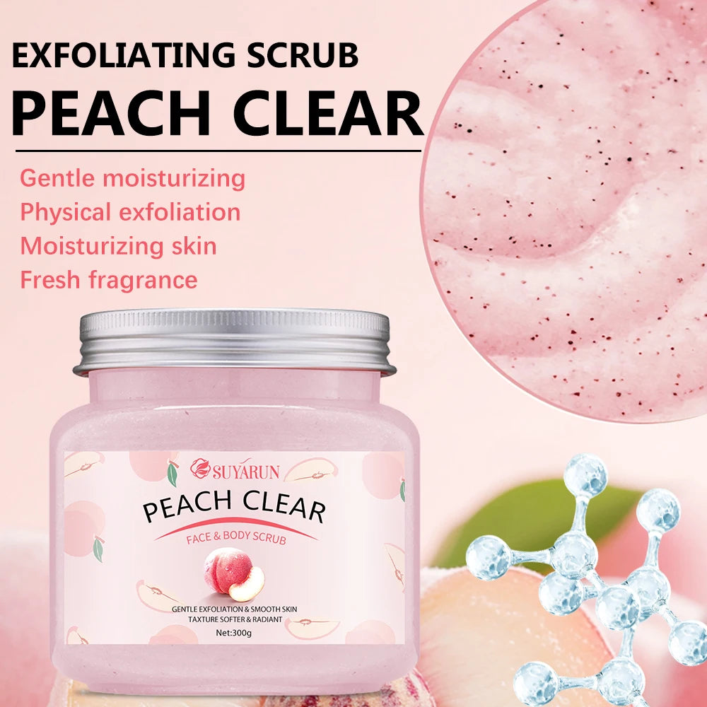 SUYARUN Peach Sugar Scrub Exfoliator - Moisturizing Body Polish with Shea Butter, Natural Exfoliator for Smooth Skin, 300g. Oasis Select